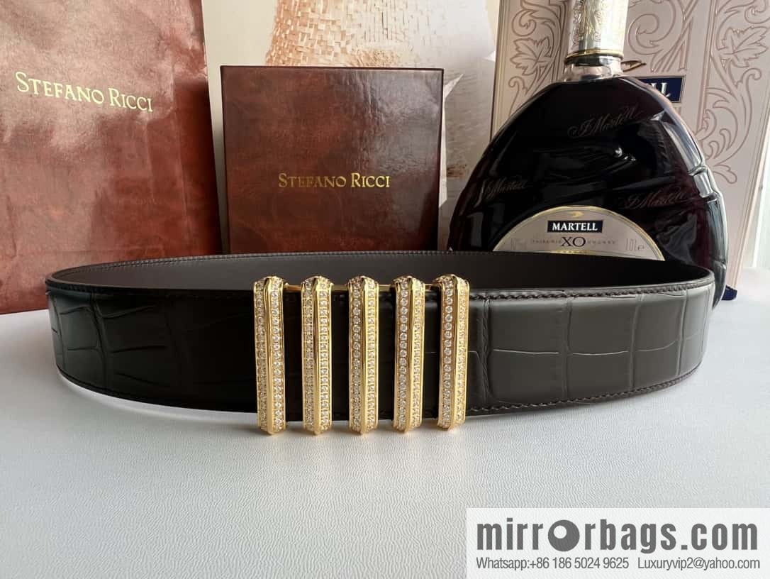 Stefano Ricci Stephen, Stainless Steel Hollow Inner Wear Diamond Craft Button Head 3.8cm Alligator Belt