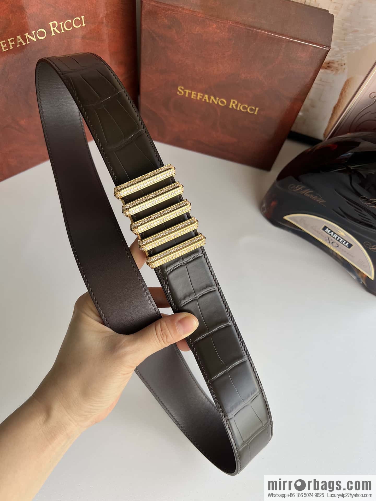 Stefano Ricci Stephen, Stainless Steel Hollow Inner Wear Diamond Craft Button Head 3.8cm Alligator Belt