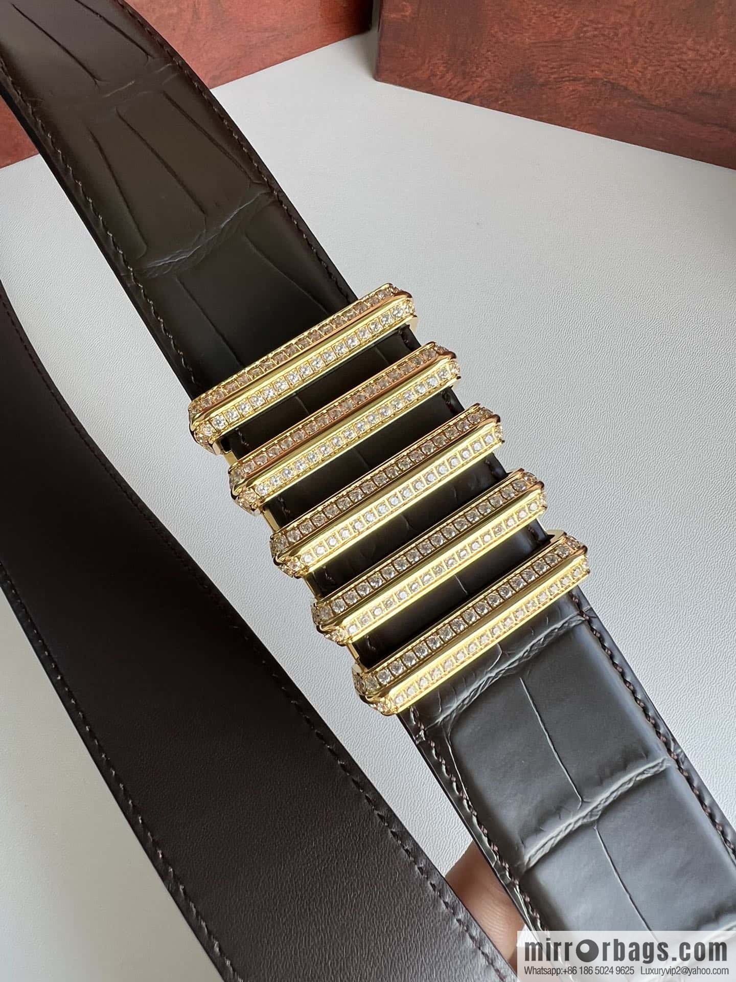 Stefano Ricci Stephen, Stainless Steel Hollow Inner Wear Diamond Craft Button Head 3.8cm Alligator Belt