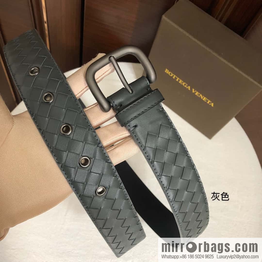 Bottega Veneta Butterfly Home, top layer cowhide woven 3.8cm classic color pin buckle belt
