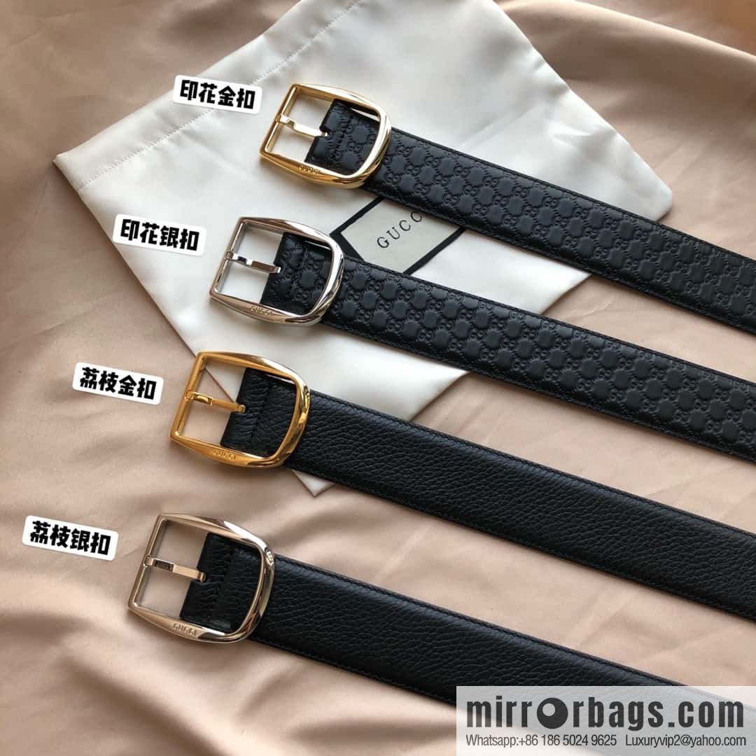GUCCI GG cowhide print/lychee pin buckle belt 4.0CM