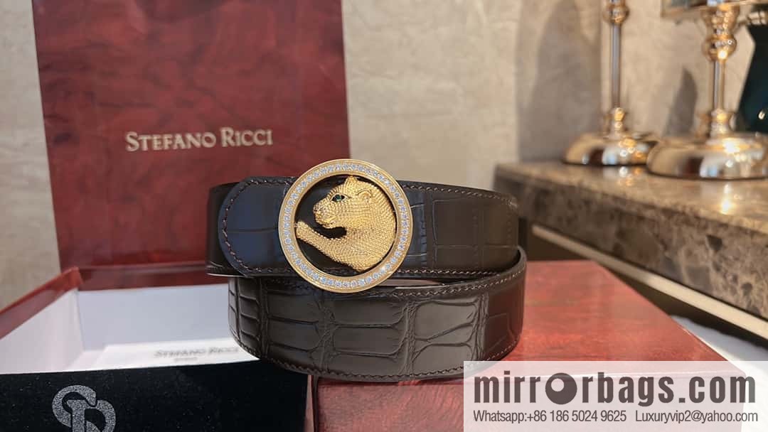 Stefano Ricci Stephen, Leopard Head with Diamond Buckle, Cowhide Embossed Belt 3.8cm