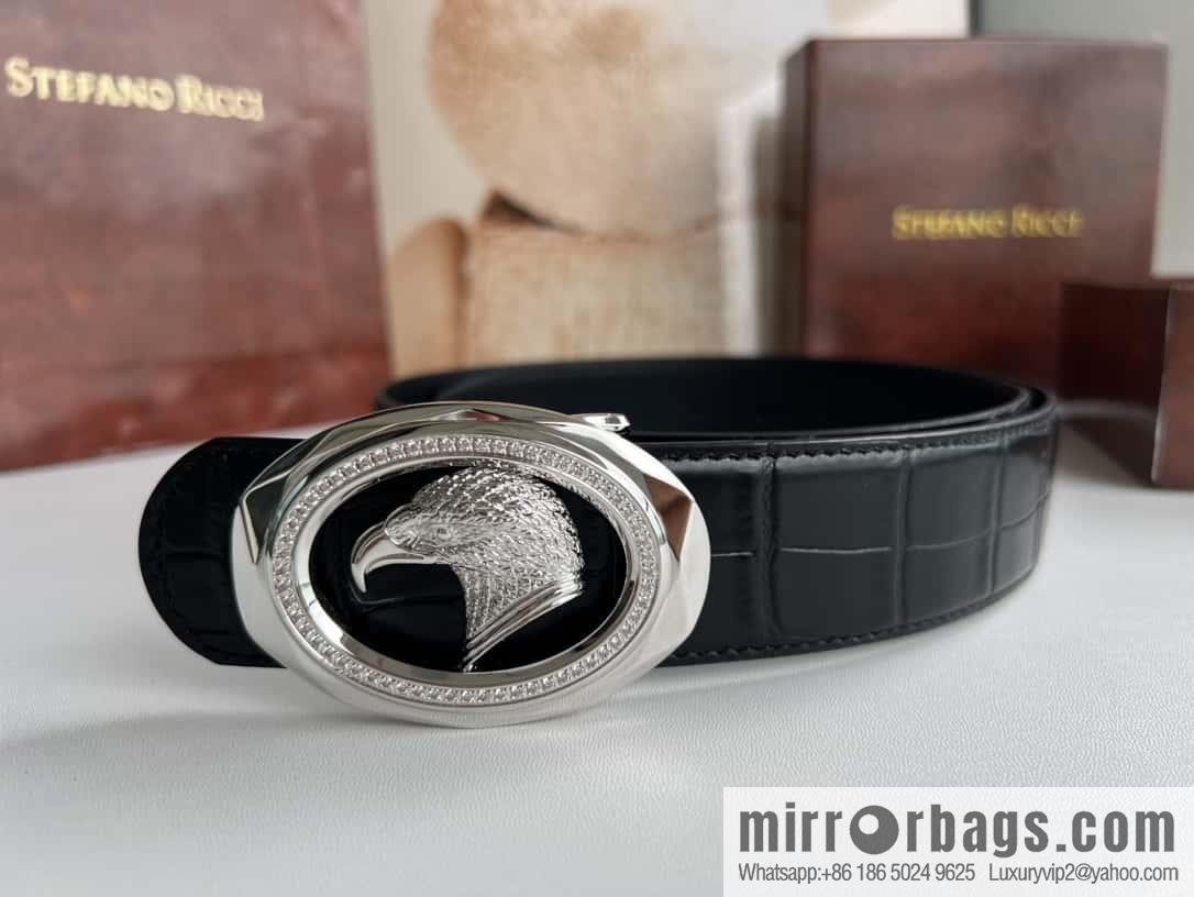 Stefano Ricci Stephen, eagle head with diamond cut buckle, crocodile leather belt 3.8cm