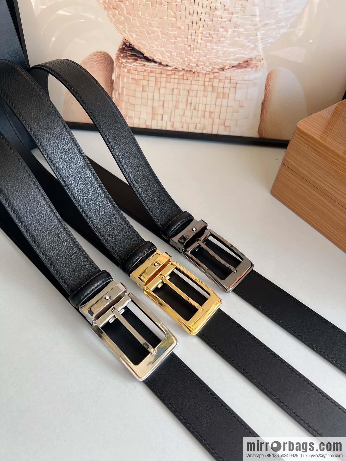 MONTBLANC Montblanc 3.5cm metal pin buckle first layer cowhide belt