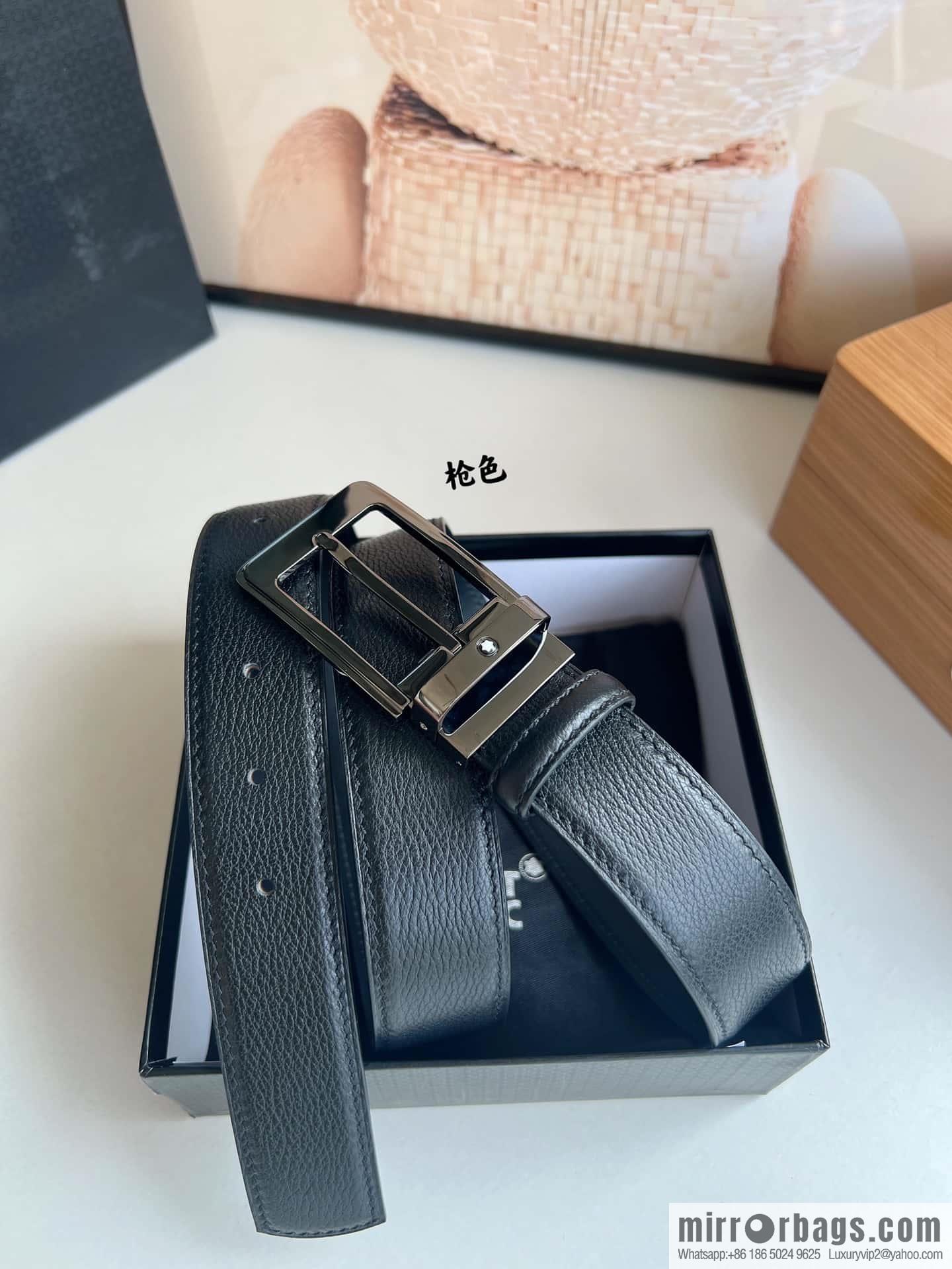 MONTBLANC Montblanc 3.5cm metal pin buckle first layer cowhide belt