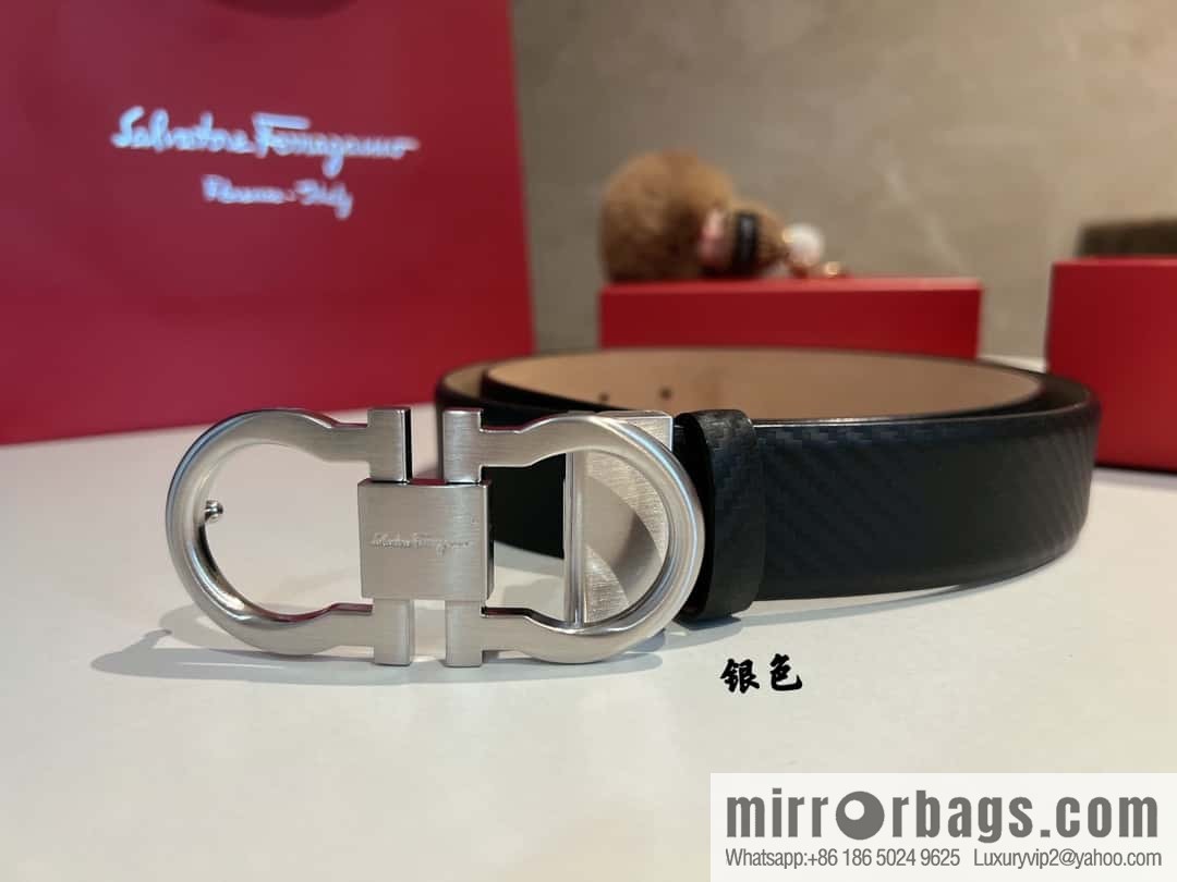 Ferragamo Ferragamo, exquisite 8-figure metal clasp, metal clasp flat brushed belt 3.5cm