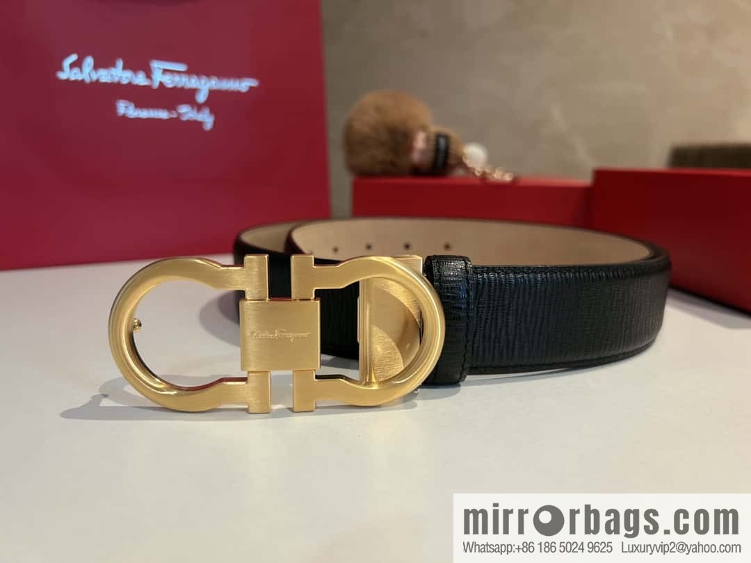 Ferragamo Ferragamo, exquisite 8-figure metal clasp, metal clasp flat brushed belt 3.5cm