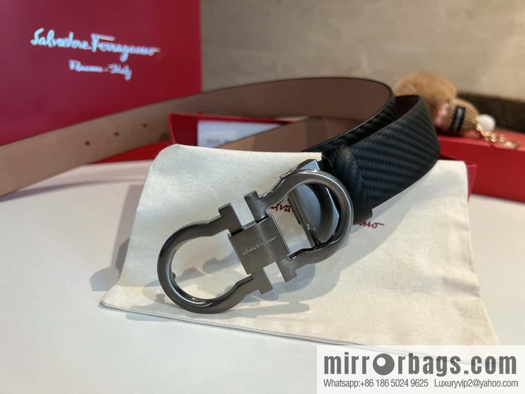Ferragamo Ferragamo, exquisite 8-figure metal clasp, metal clasp flat brushed belt 3.5cm