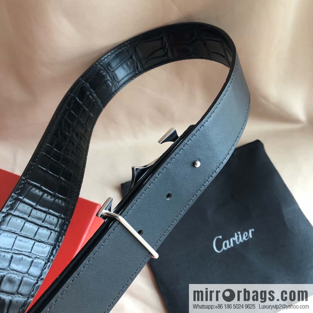 Cartier 3.5cm Stainless Steel Double C Inlaid Diamond Buckle, Crocodile Belt