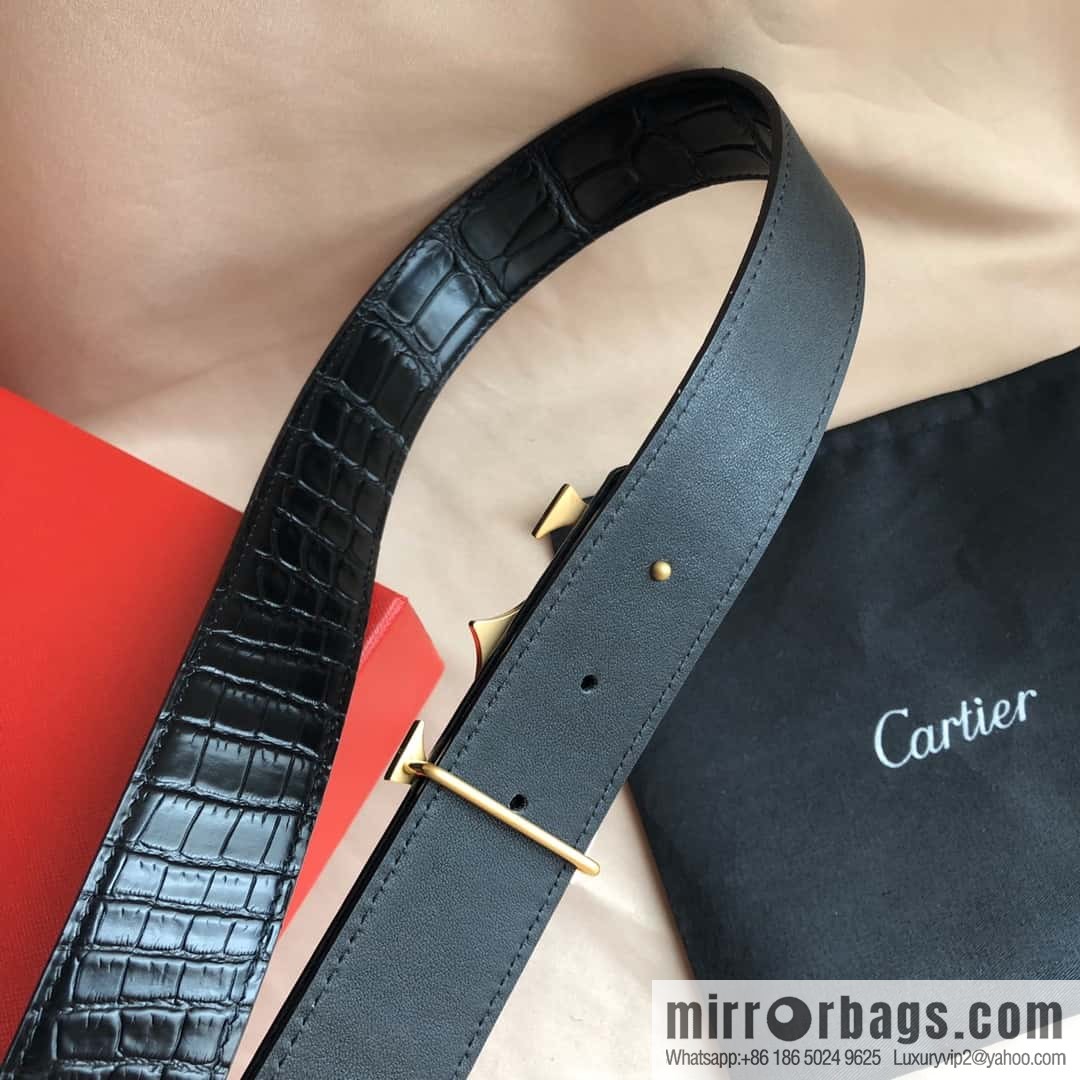 Cartier 3.5cm Stainless Steel Double C Inlaid Diamond Buckle, Crocodile Belt