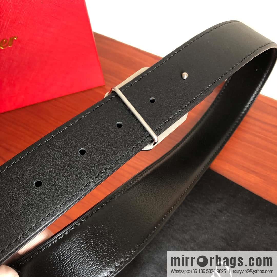 Cartier 3.5cm Stainless Steel Double C Hollow Metal Buckle Top Cowhide Sheep Textured Belt