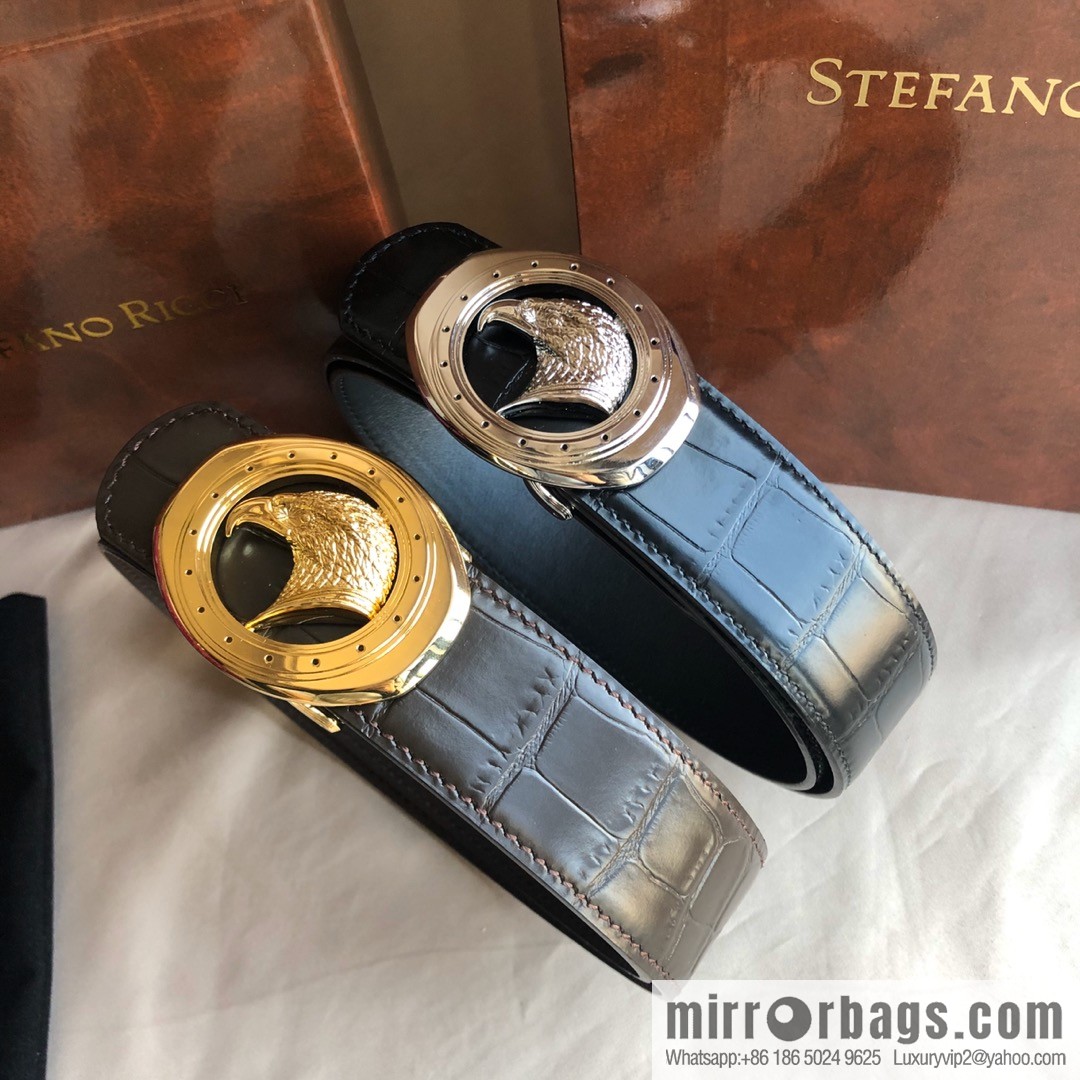Stefano Ricci Stephen, Stainless Steel Eagle Buckle 3.8cm Alligator Belt