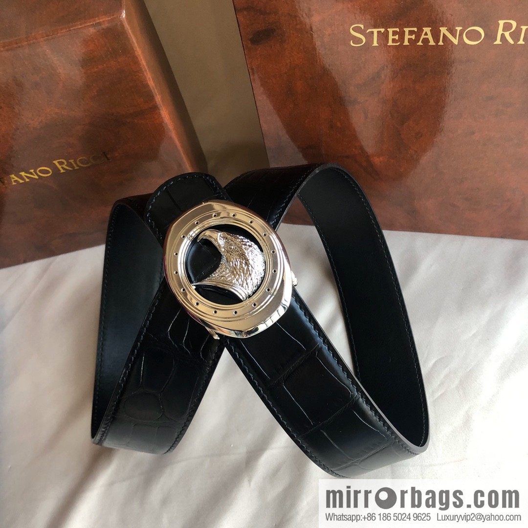 Stefano Ricci Stephen, Stainless Steel Eagle Buckle 3.8cm Alligator Belt