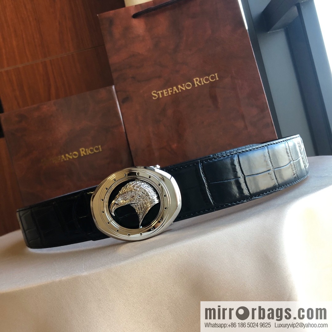 Stefano Ricci Stephen, Stainless Steel Eagle Buckle 3.8cm Alligator Belt
