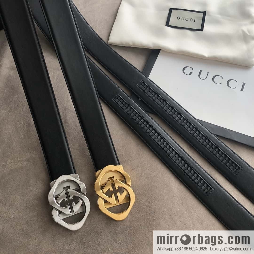 GUCCI 3.5cm men's exquisite large double G rhombus automatic buckle, double-sided first-layer cowhide belt
