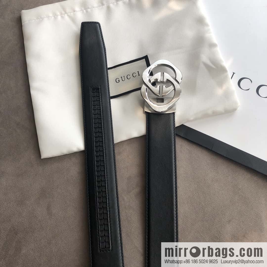 GUCCI 3.5cm men's exquisite large double G rhombus automatic buckle, double-sided first-layer cowhide belt