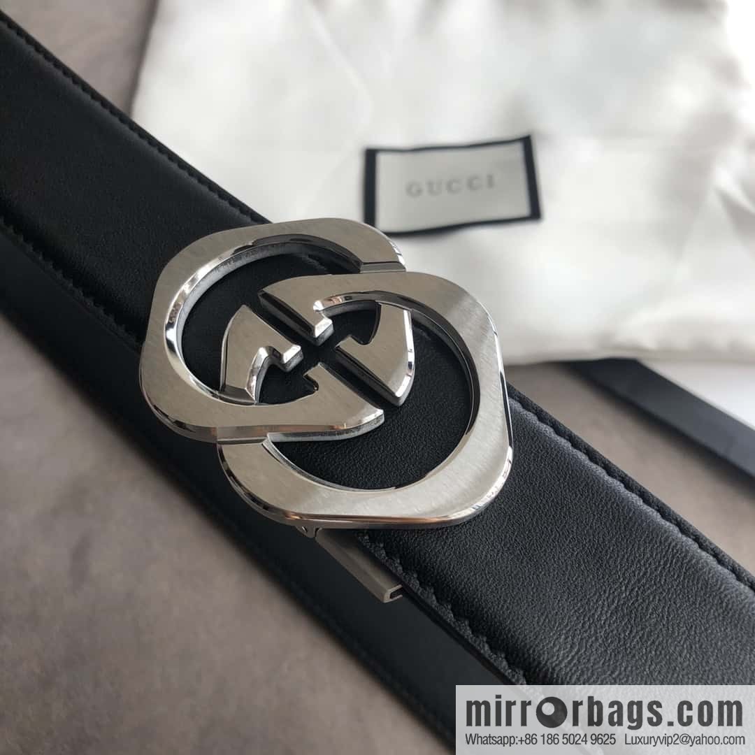 GUCCI 3.5cm men's exquisite large double G rhombus automatic buckle, double-sided first-layer cowhide belt