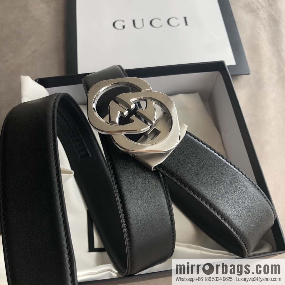 GUCCI 3.5cm men's exquisite large double G rhombus automatic buckle, double-sided first-layer cowhide belt