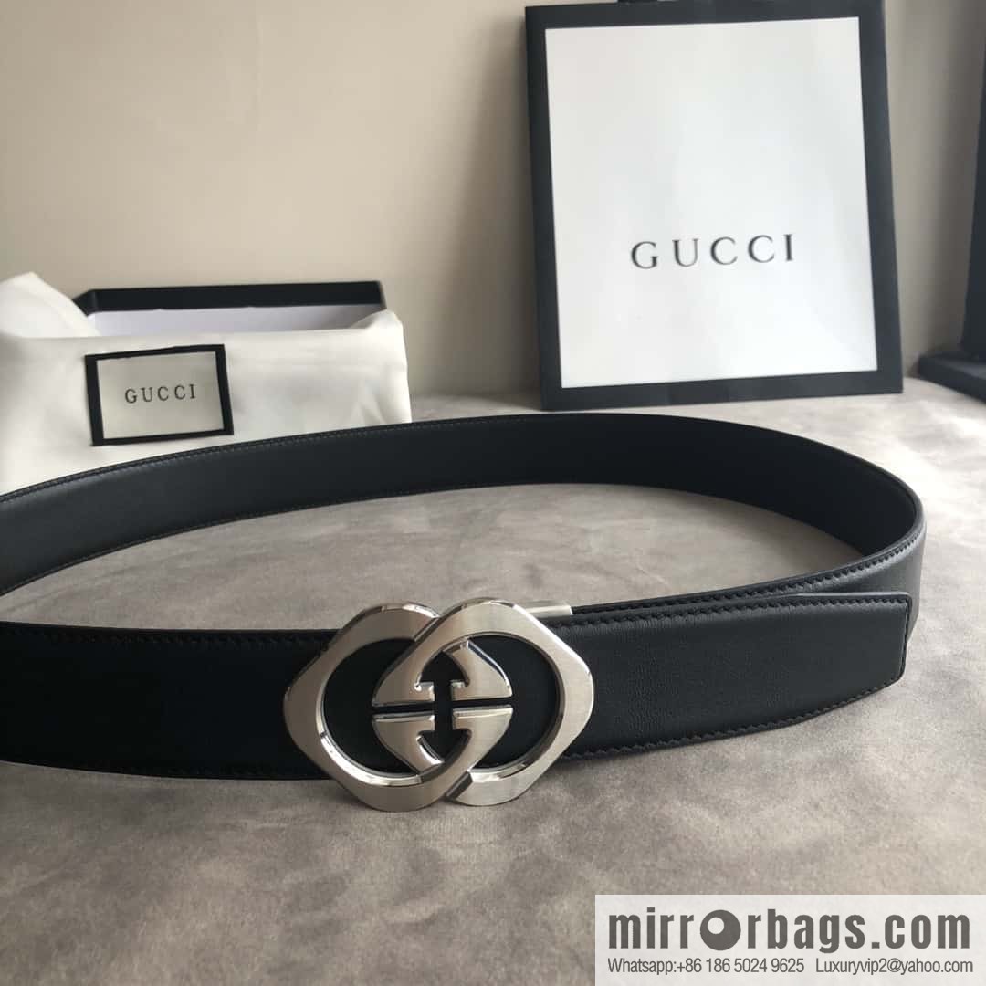 GUCCI 3.5cm men's exquisite large double G rhombus automatic buckle, double-sided first-layer cowhide belt
