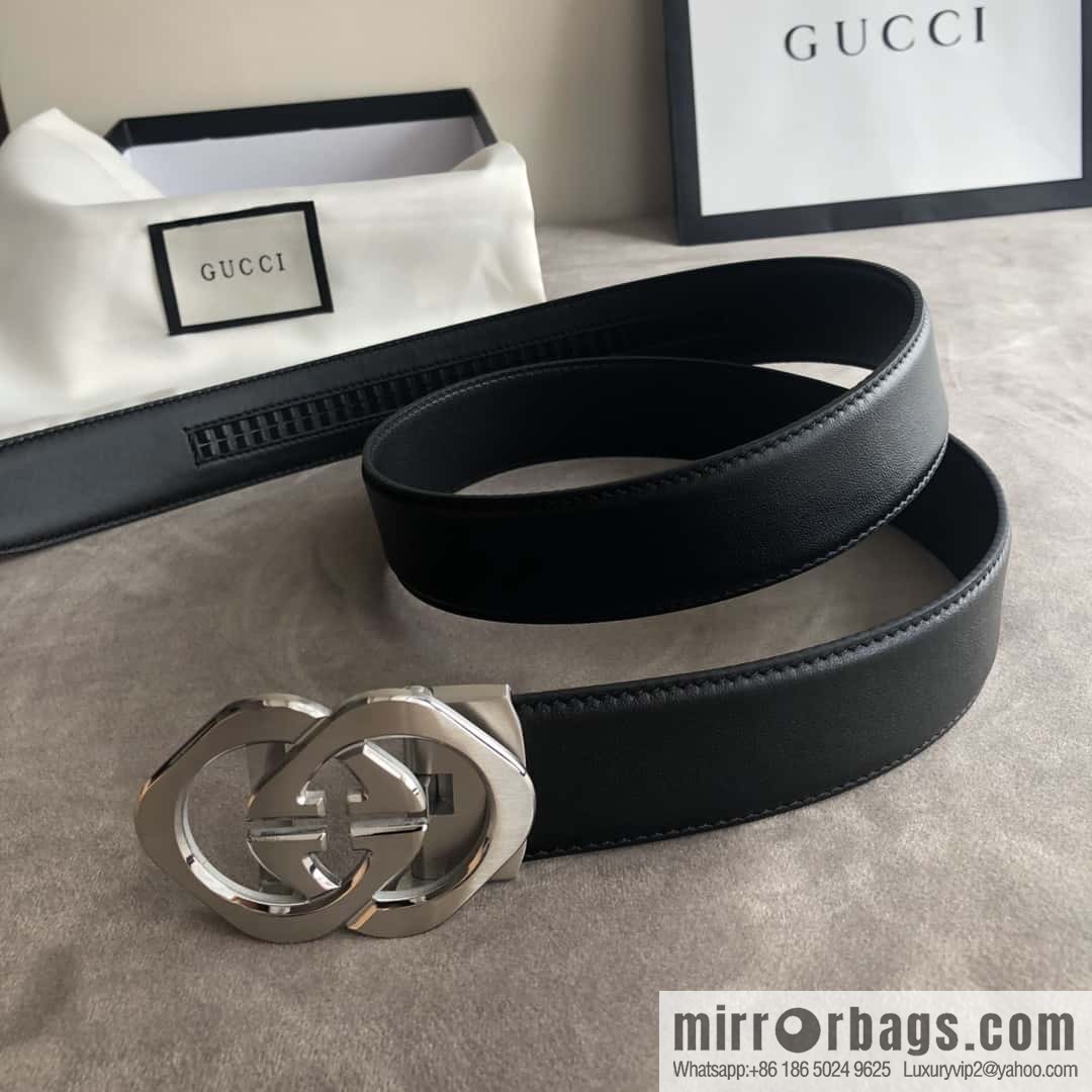 GUCCI 3.5cm men's exquisite large double G rhombus automatic buckle, double-sided first-layer cowhide belt