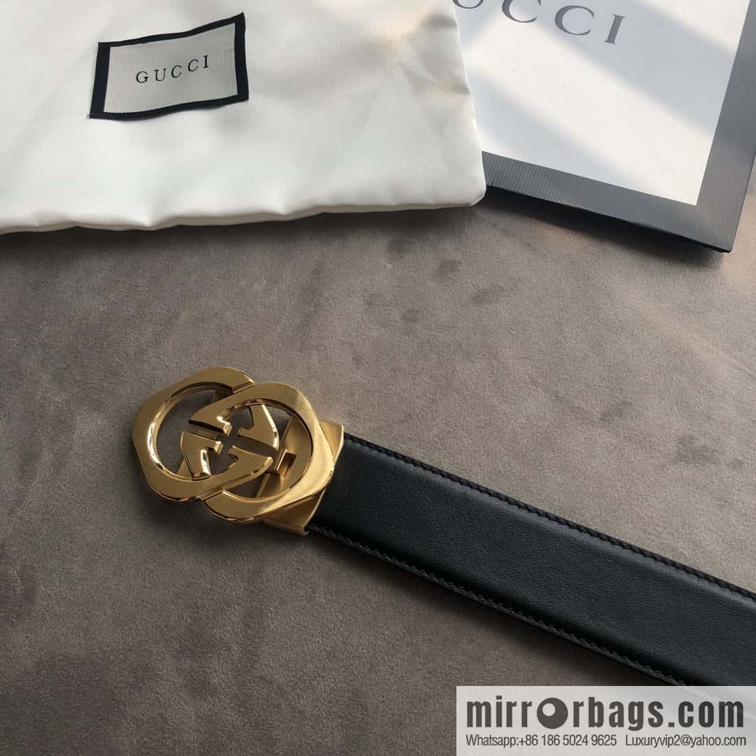 GUCCI 3.5cm men's exquisite large double G rhombus automatic buckle, double-sided first-layer cowhide belt