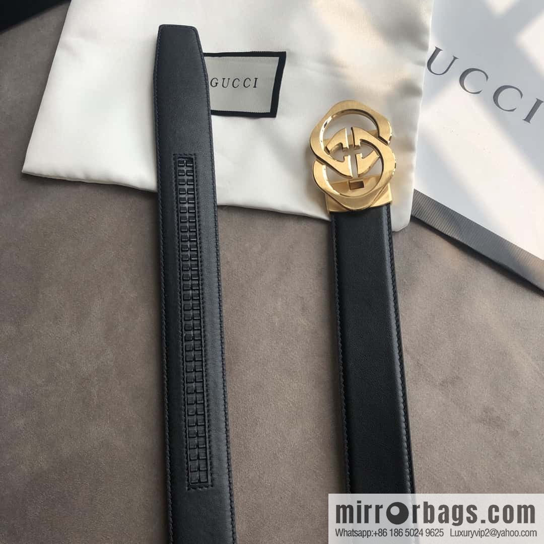 GUCCI 3.5cm men's exquisite large double G rhombus automatic buckle, double-sided first-layer cowhide belt