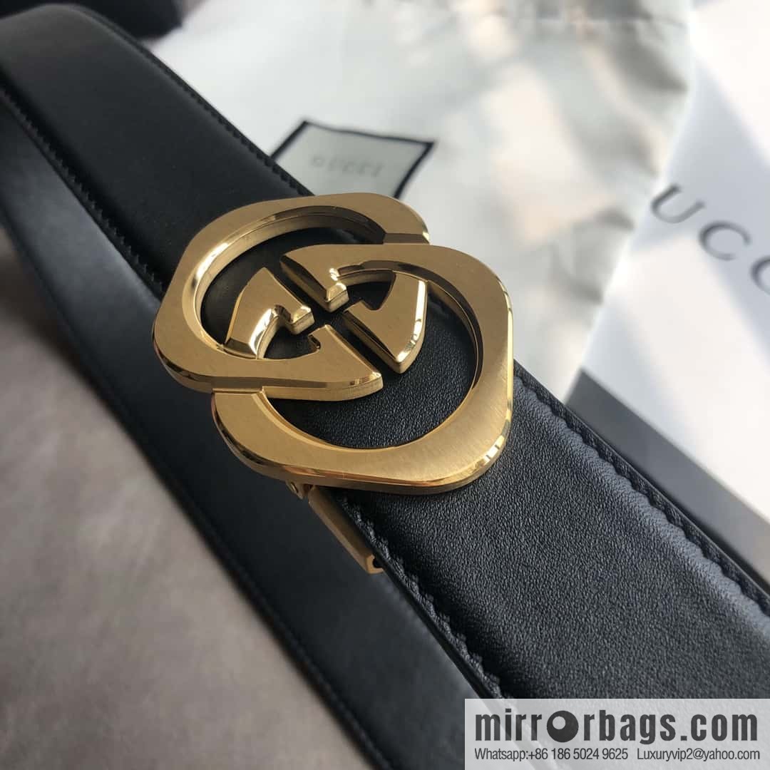 GUCCI 3.5cm men's exquisite large double G rhombus automatic buckle, double-sided first-layer cowhide belt