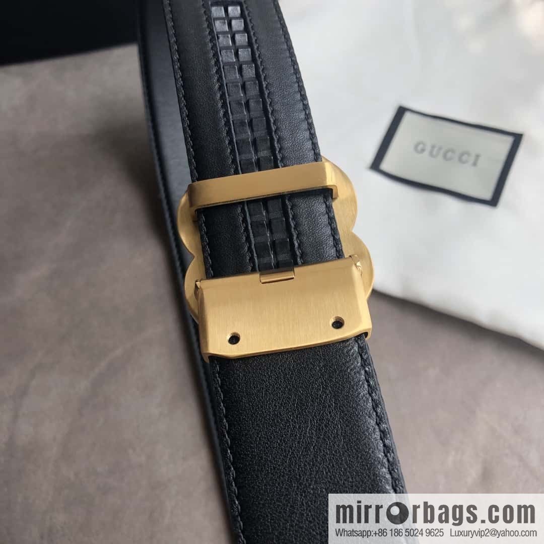GUCCI 3.5cm men's exquisite large double G rhombus automatic buckle, double-sided first-layer cowhide belt