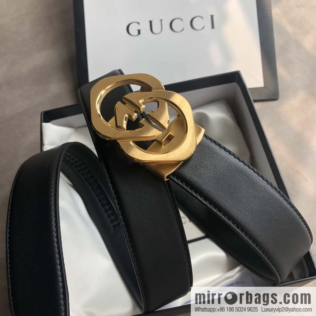 GUCCI 3.5cm men's exquisite large double G rhombus automatic buckle, double-sided first-layer cowhide belt