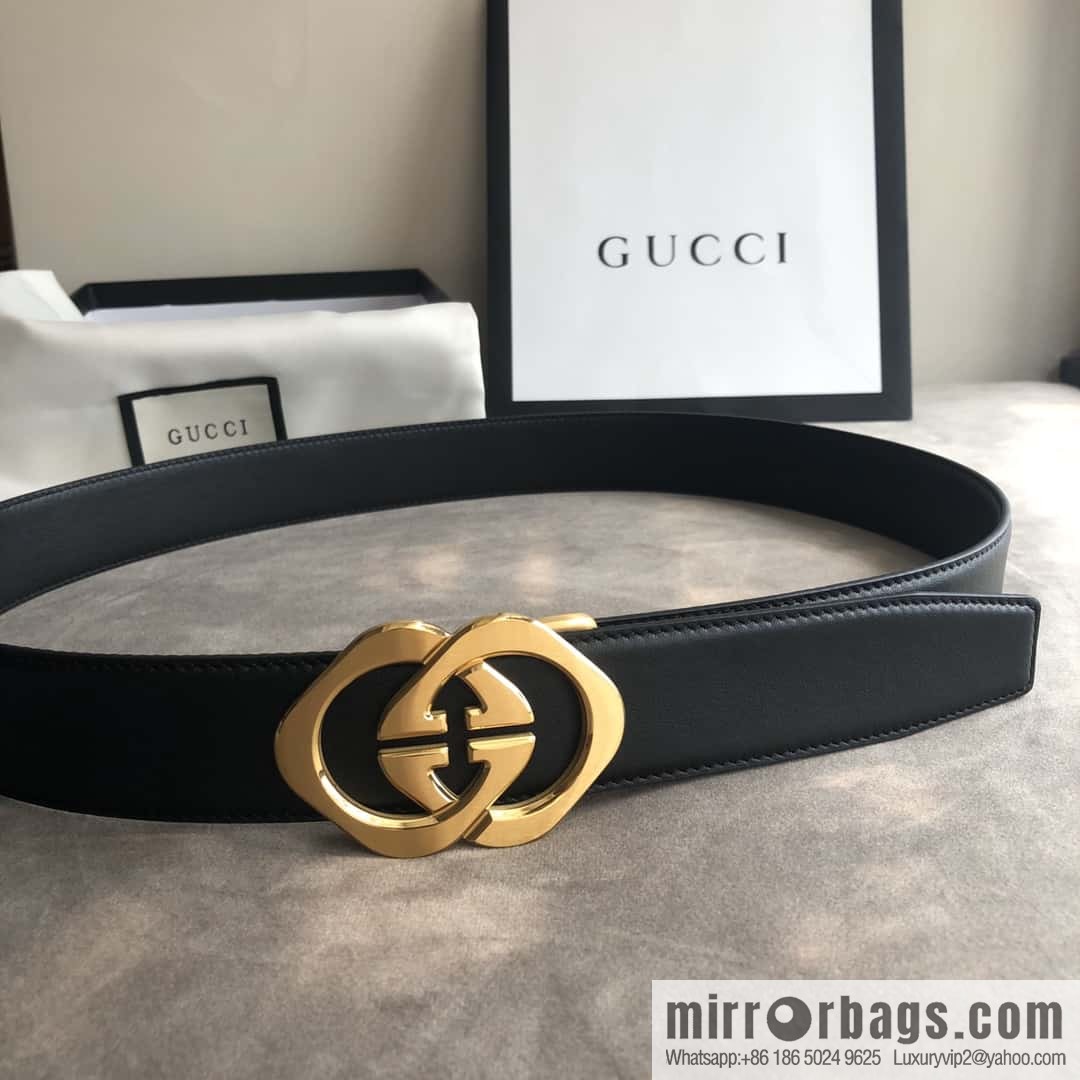GUCCI 3.5cm men's exquisite large double G rhombus automatic buckle, double-sided first-layer cowhide belt