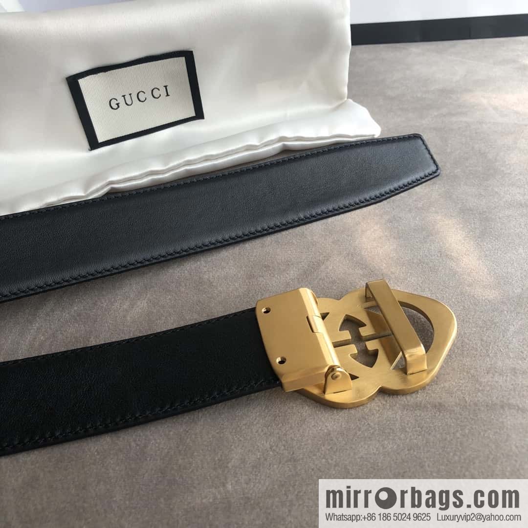 GUCCI 3.5cm men's exquisite large double G rhombus automatic buckle, double-sided first-layer cowhide belt