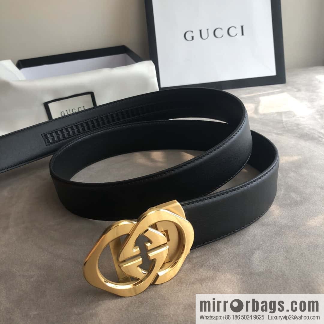 GUCCI 3.5cm men's exquisite large double G rhombus automatic buckle, double-sided first-layer cowhide belt