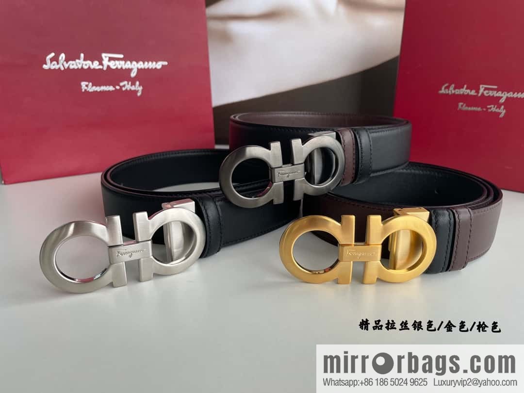Ferragamo 3.5cm boutique metal buckle, imported double-sided first-layer cowhide belt