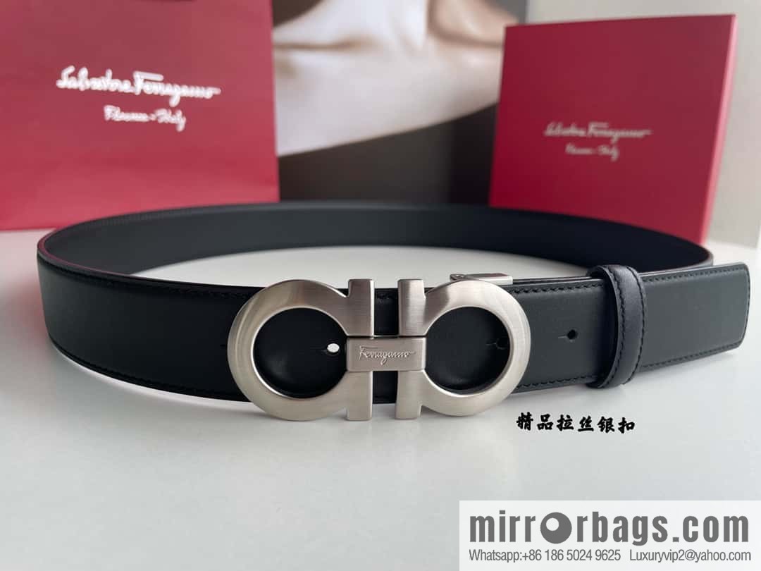 Ferragamo 3.5cm boutique metal buckle, imported double-sided first-layer cowhide belt