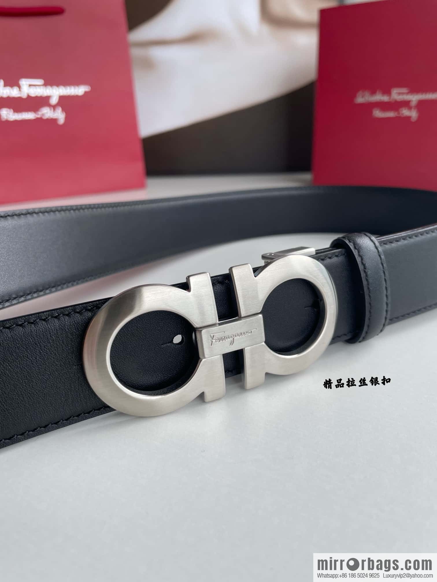 Ferragamo 3.5cm boutique metal buckle, imported double-sided first-layer cowhide belt