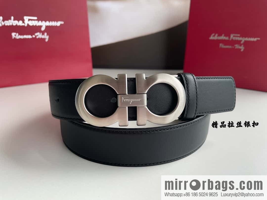 Ferragamo 3.5cm boutique metal buckle, imported double-sided first-layer cowhide belt