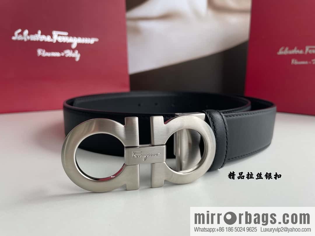 Ferragamo 3.5cm boutique metal buckle, imported double-sided first-layer cowhide belt