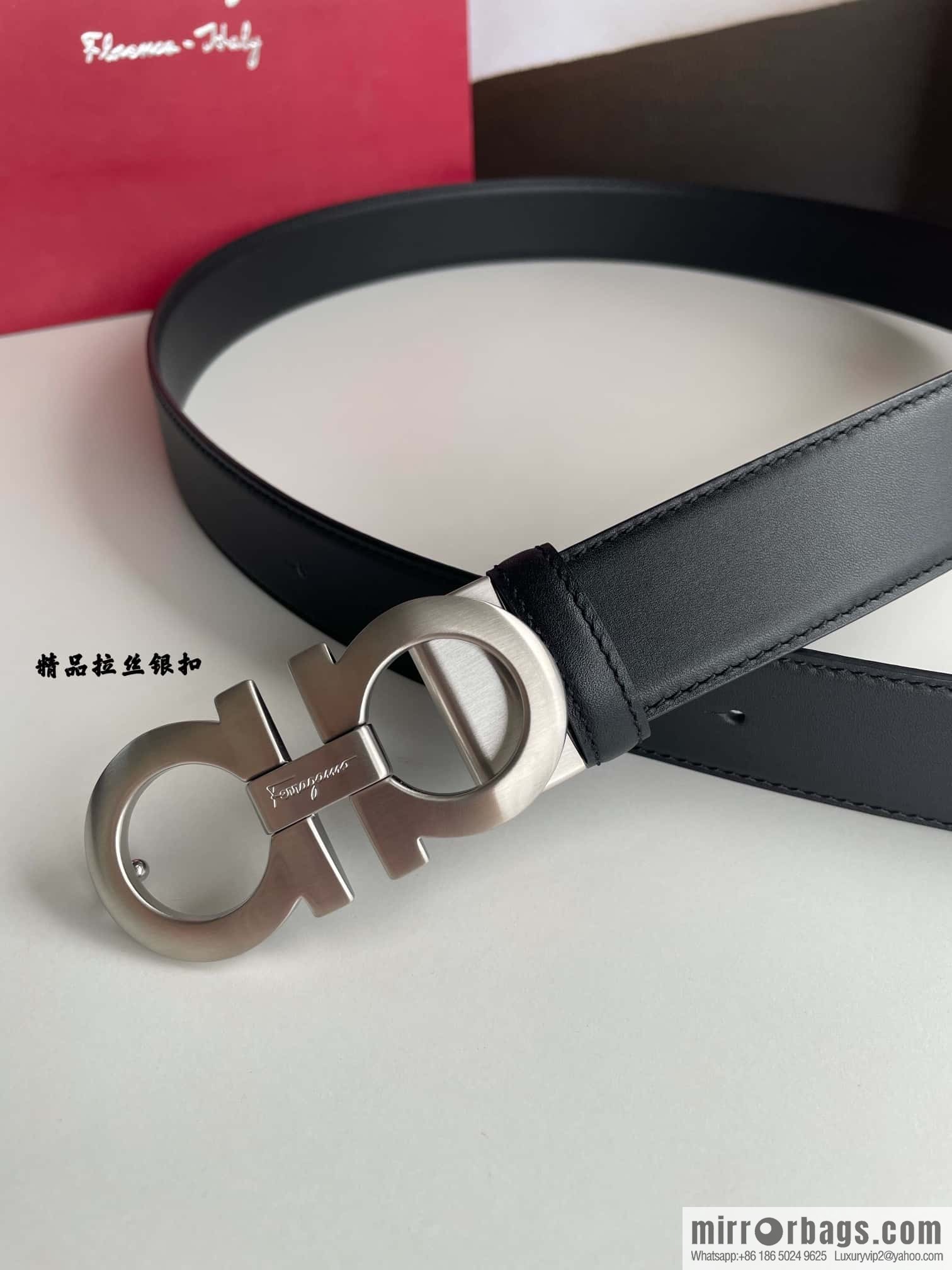 Ferragamo 3.5cm boutique metal buckle, imported double-sided first-layer cowhide belt