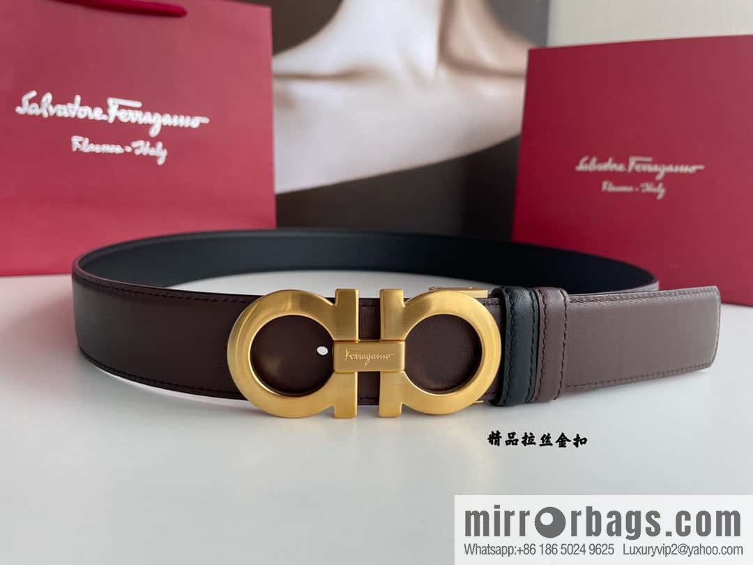 Ferragamo 3.5cm boutique metal buckle, imported double-sided first-layer cowhide belt