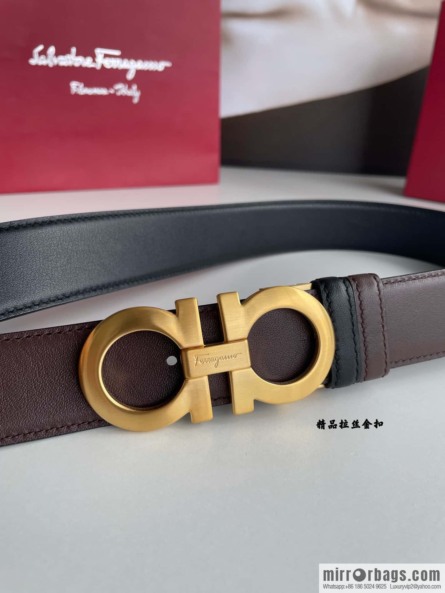 Ferragamo 3.5cm boutique metal buckle, imported double-sided first-layer cowhide belt