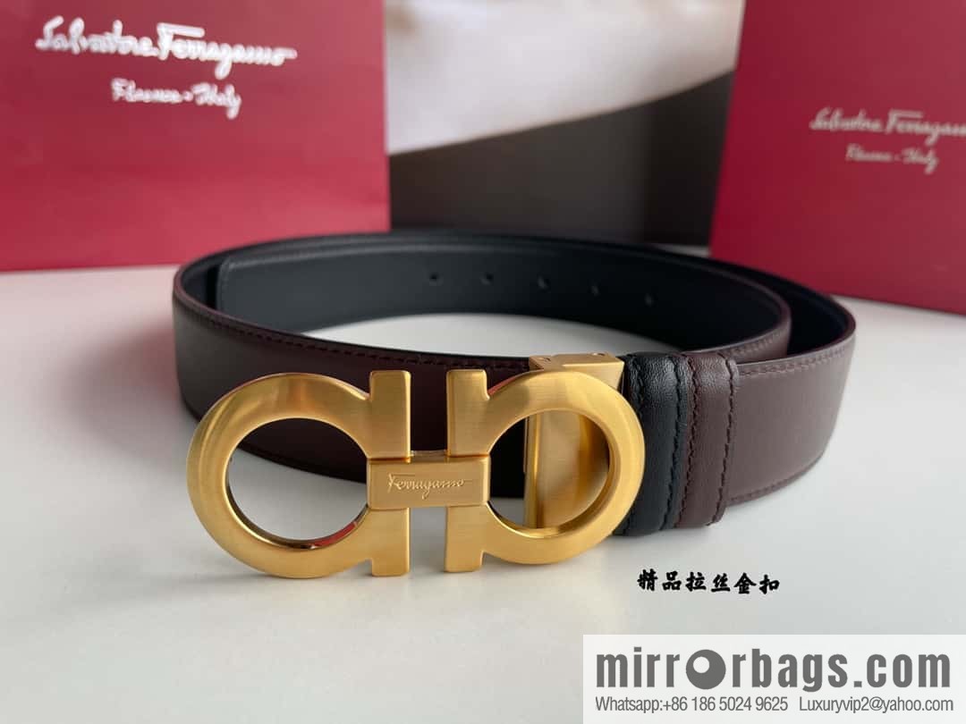 Ferragamo 3.5cm boutique metal buckle, imported double-sided first-layer cowhide belt
