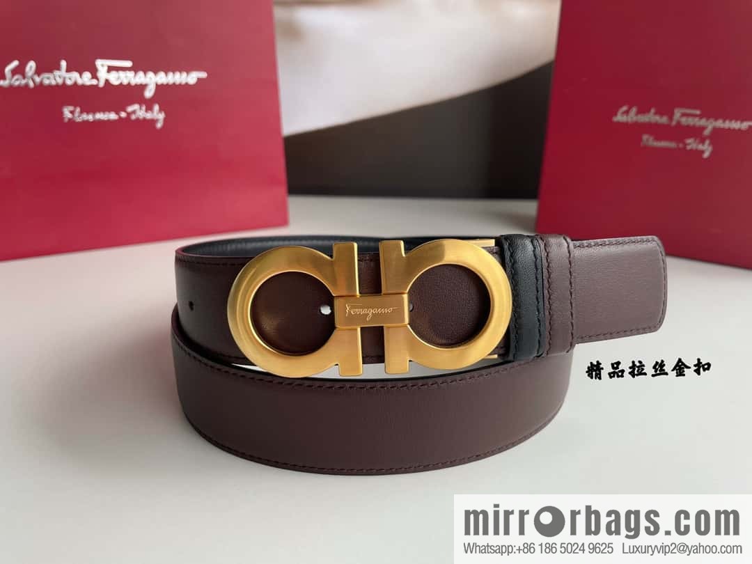 Ferragamo 3.5cm boutique metal buckle, imported double-sided first-layer cowhide belt