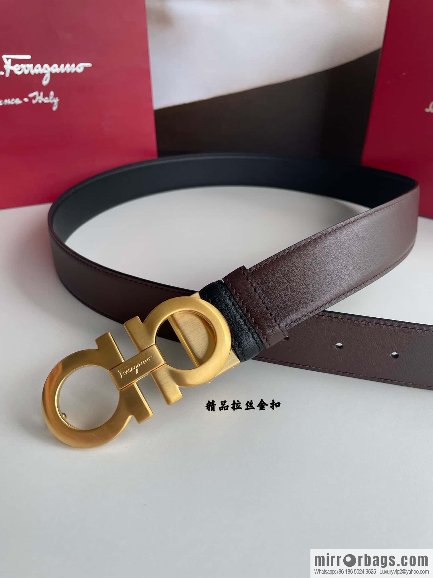 Ferragamo 3.5cm boutique metal buckle, imported double-sided first-layer cowhide belt