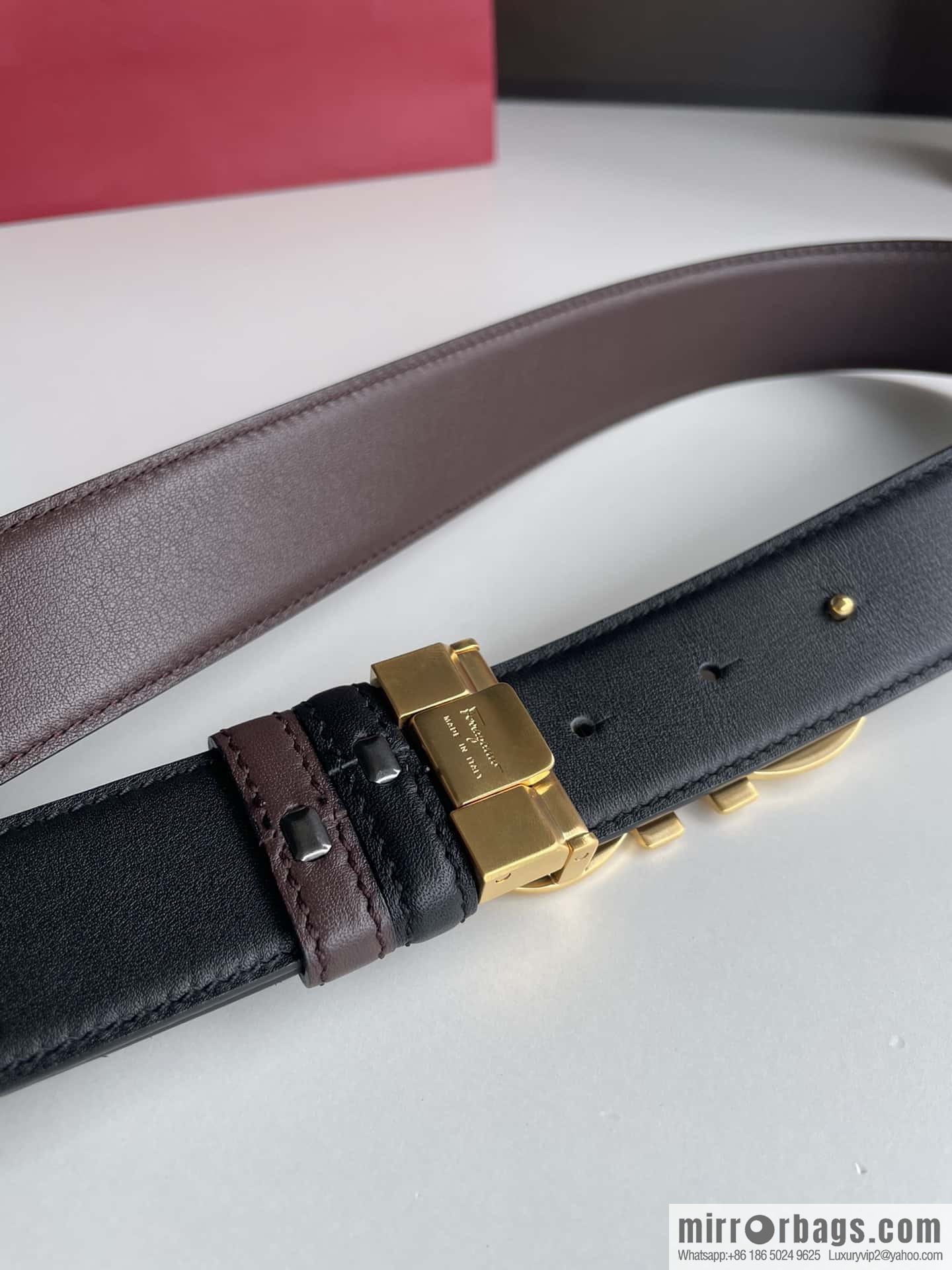 Ferragamo 3.5cm boutique metal buckle, imported double-sided first-layer cowhide belt