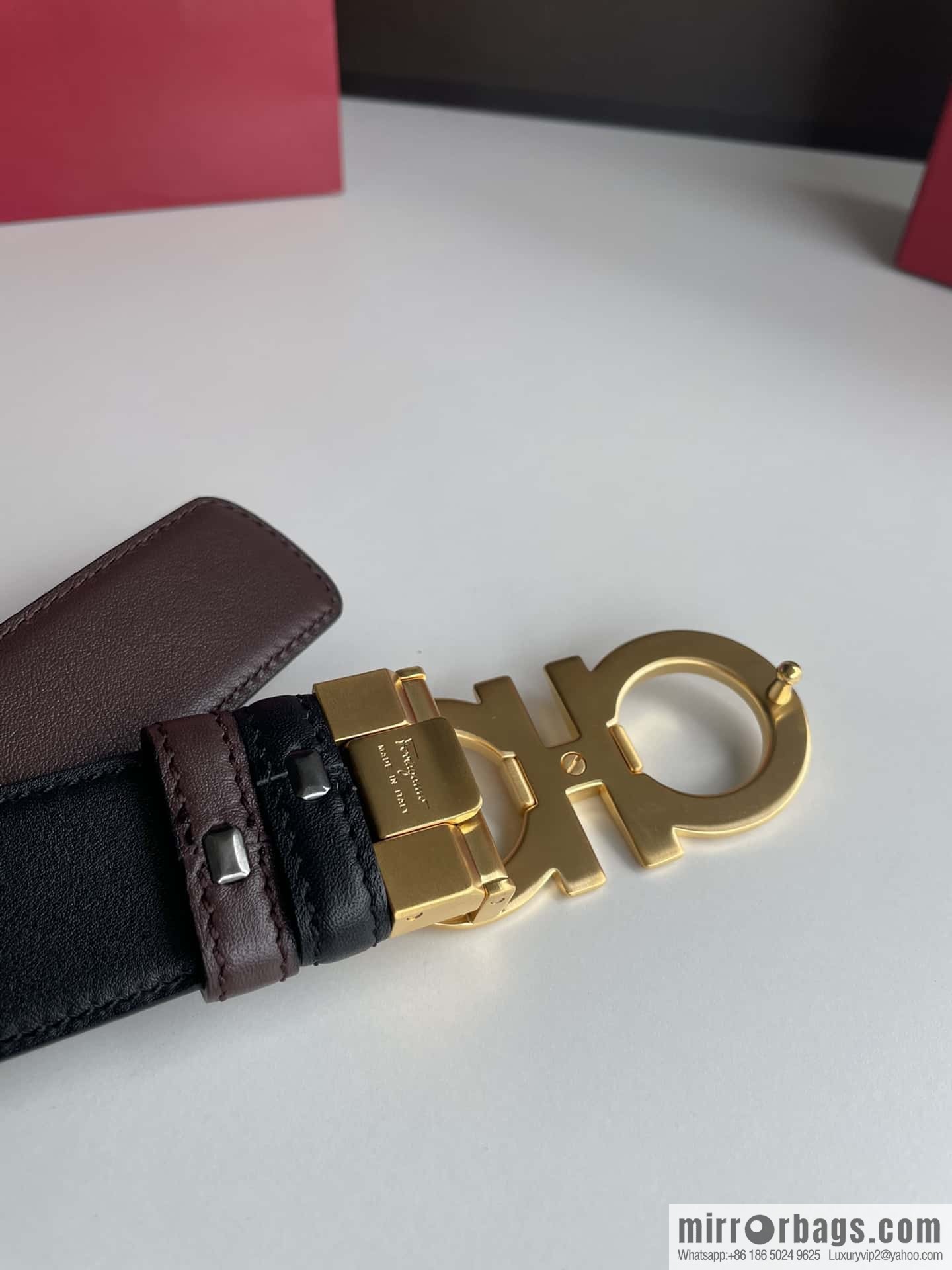 Ferragamo 3.5cm boutique metal buckle, imported double-sided first-layer cowhide belt
