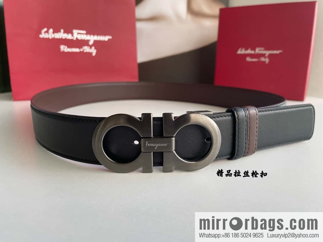 Ferragamo 3.5cm boutique metal buckle, imported double-sided first-layer cowhide belt