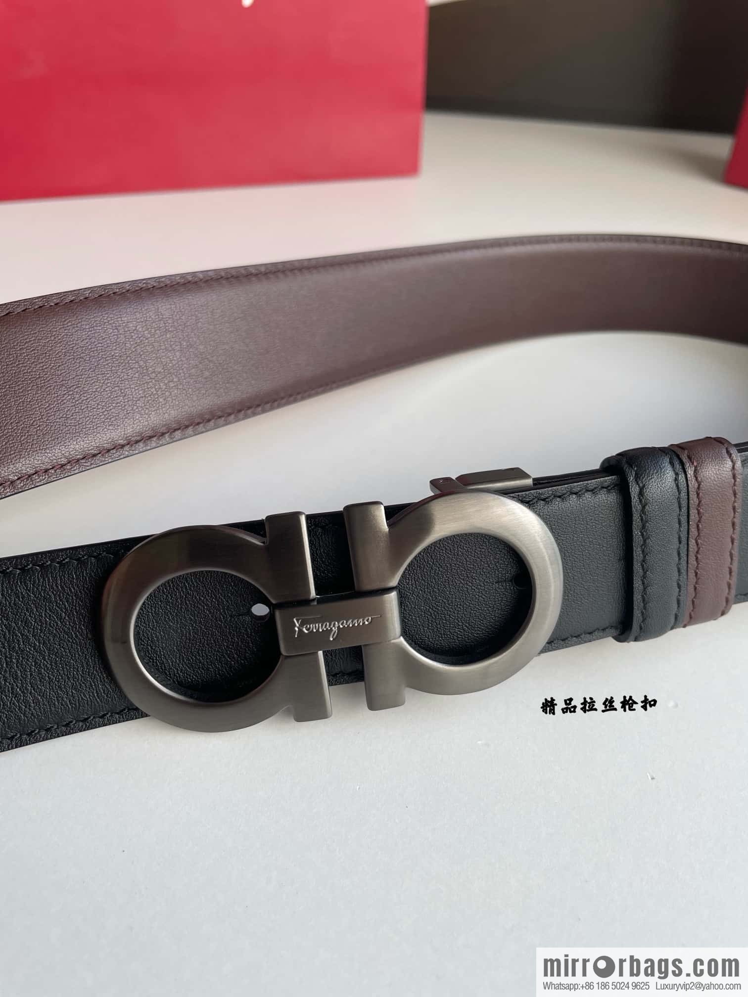 Ferragamo 3.5cm boutique metal buckle, imported double-sided first-layer cowhide belt