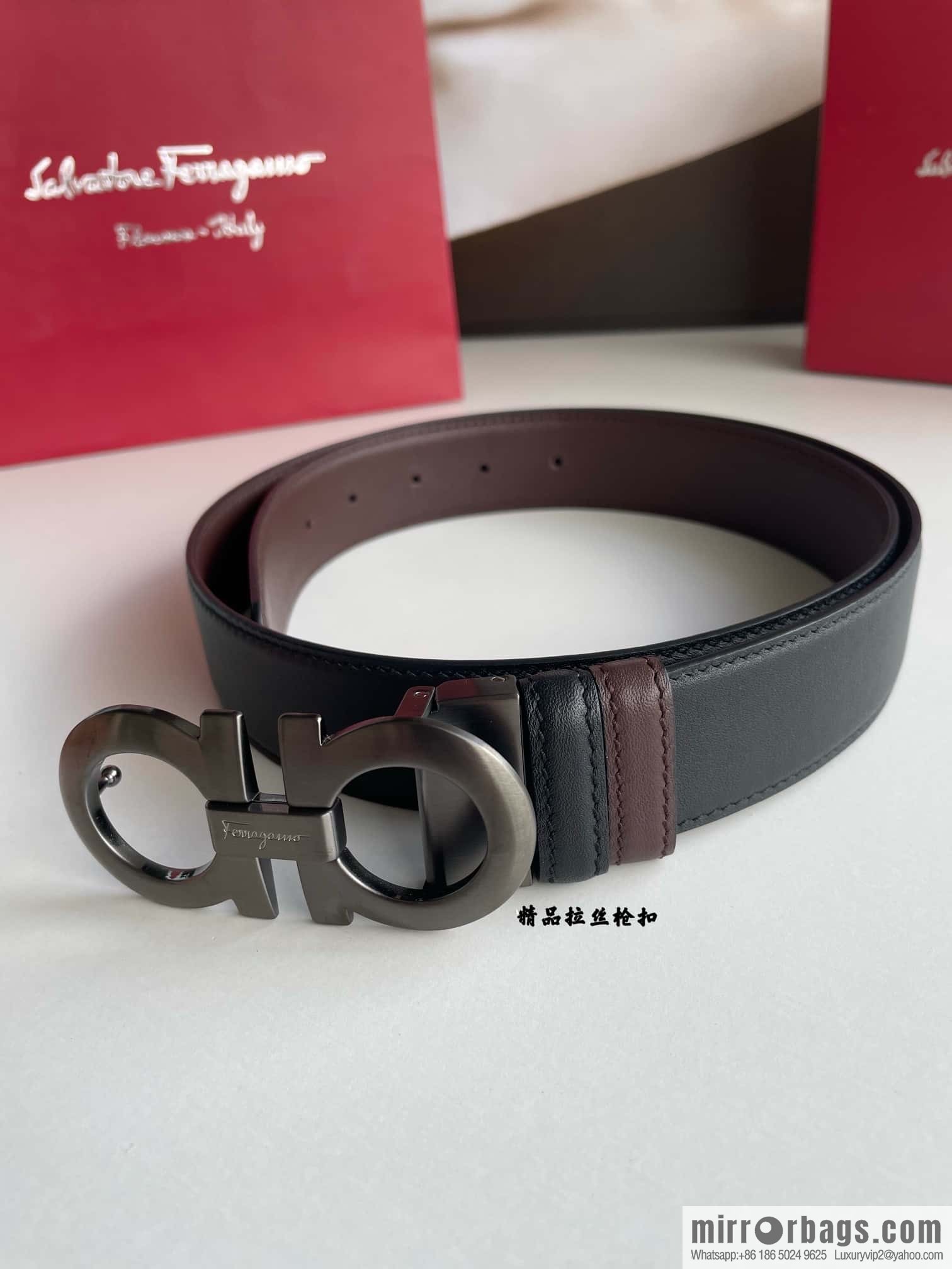 Ferragamo 3.5cm boutique metal buckle, imported double-sided first-layer cowhide belt