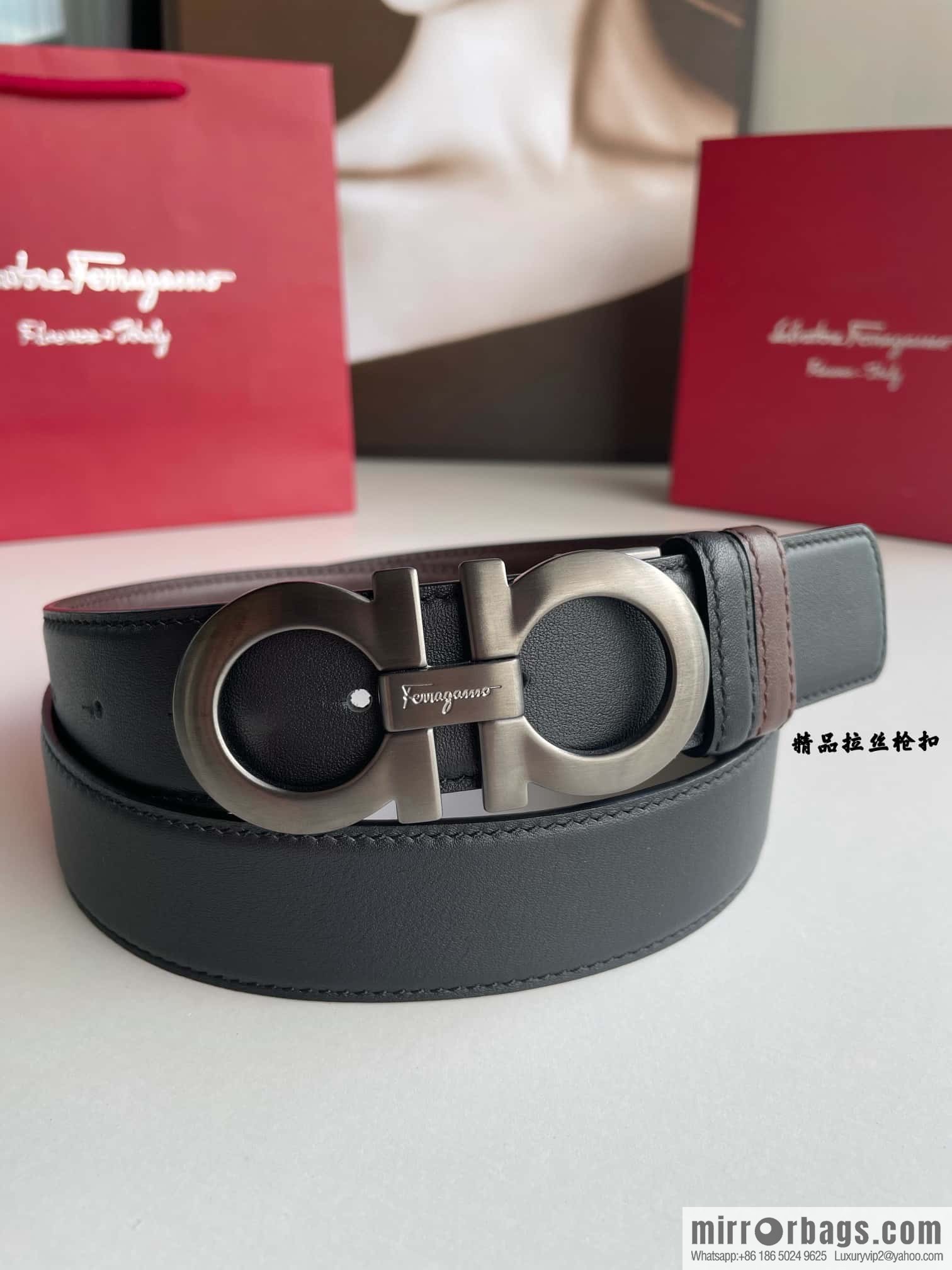 Ferragamo 3.5cm boutique metal buckle, imported double-sided first-layer cowhide belt