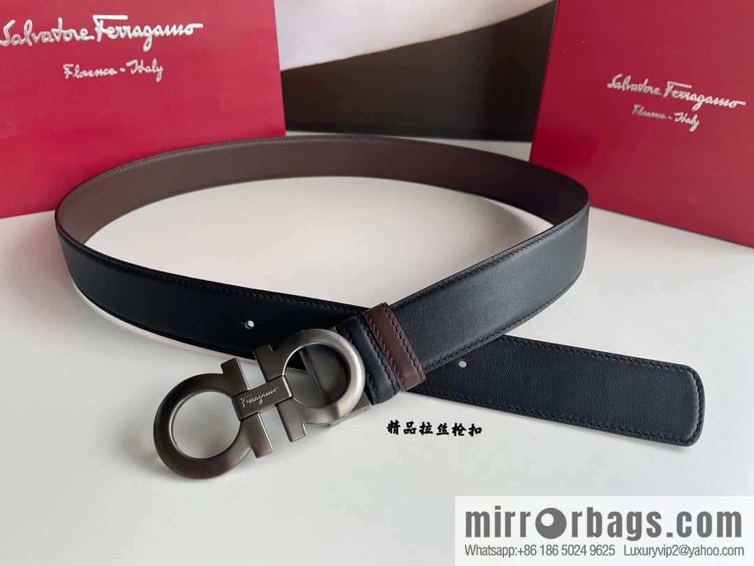 Ferragamo 3.5cm boutique metal buckle, imported double-sided first-layer cowhide belt